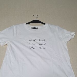 White Graphic T-Shirt with Black Line Art